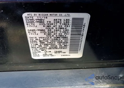 2017 Nissan Rogue S z USA, uszkodzony, nr VIN JN8AT2MVXHW258441